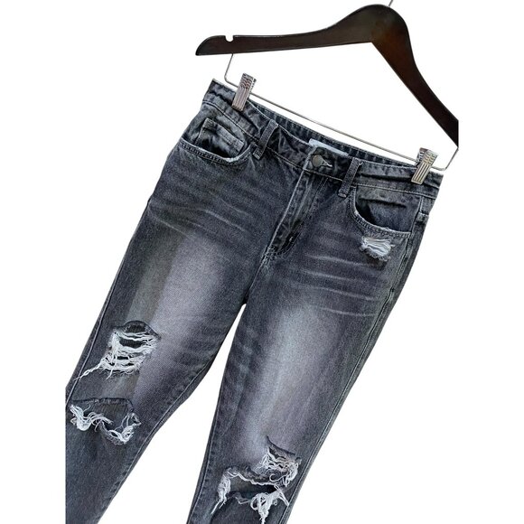 Flying Monkey Ultra High Rise Straight Distressed Gray Jeans Ripped Look Raw Hem - Picture 8 of 8